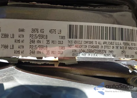 2015 Jeep Compass Altitude Edition из США, поврежденный, VIN 1C4NJDBB4FD395374